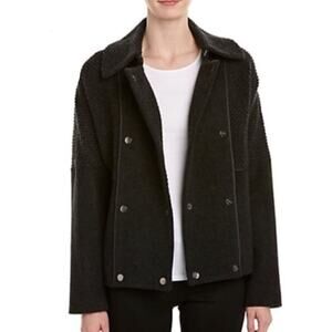 Vince. Women’s Sherpa Boucle Double Breasted Dark Carbon Charcoal Wool Coat Sz S